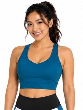 AS ROSE RICH ATHLETIC Medium Support Teal Sports Bra - Women's Activewear LARGE